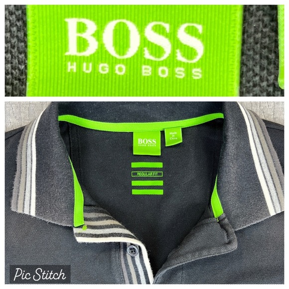 HUGO BOSS Men's Polo Shirt Medium Regular Fit Black Striped Collar - Picture 1 of 10
